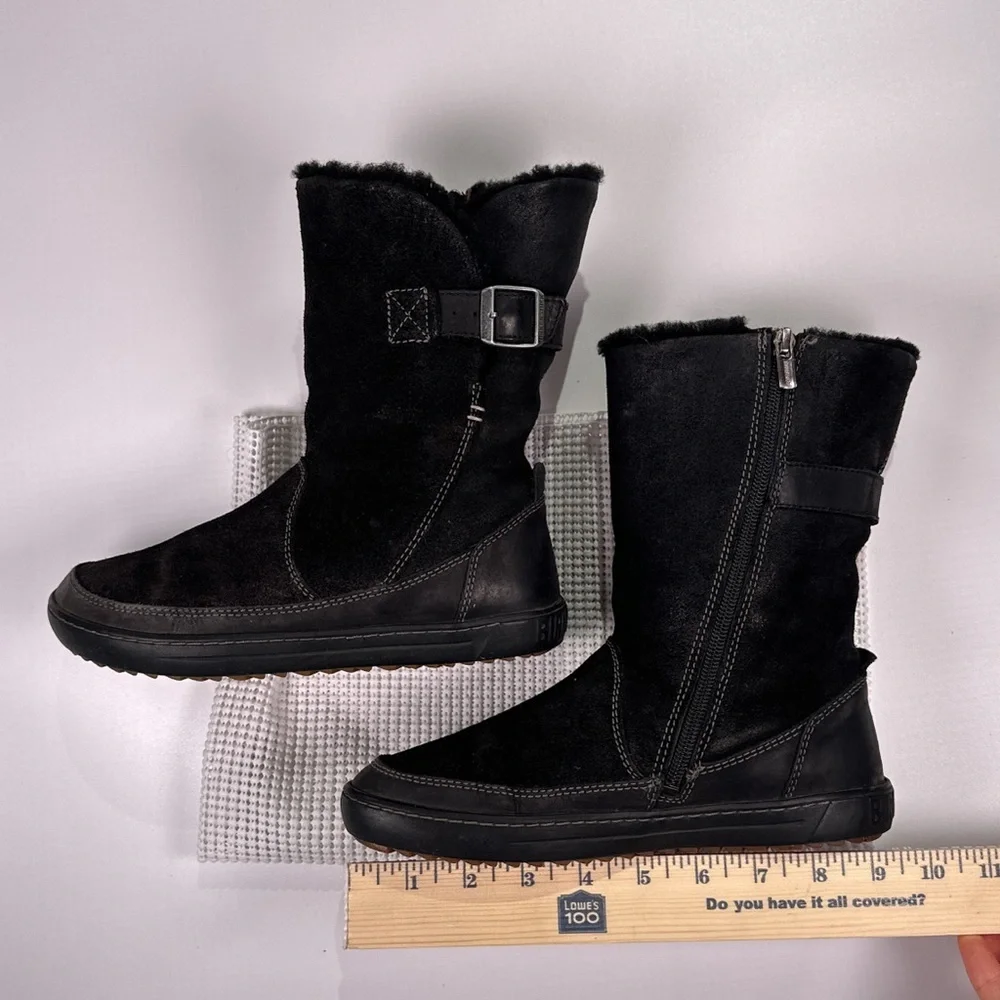 Birkenstock 36 Comfort Bakki Shearling Winter Boots Black Zip Buckle